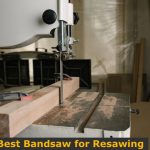 Using bandsaw to resaw wood block.