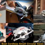 Different models of cordless battery-powered smaller circular saws.